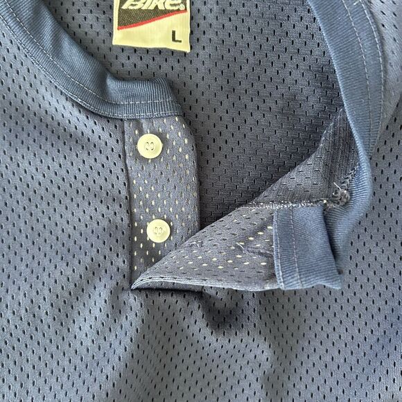 Vintage BIKE Brand Mesh Shirt Mens Large Dark Blue Jersey Style Logo On Sleeve - Picture 3 of 7